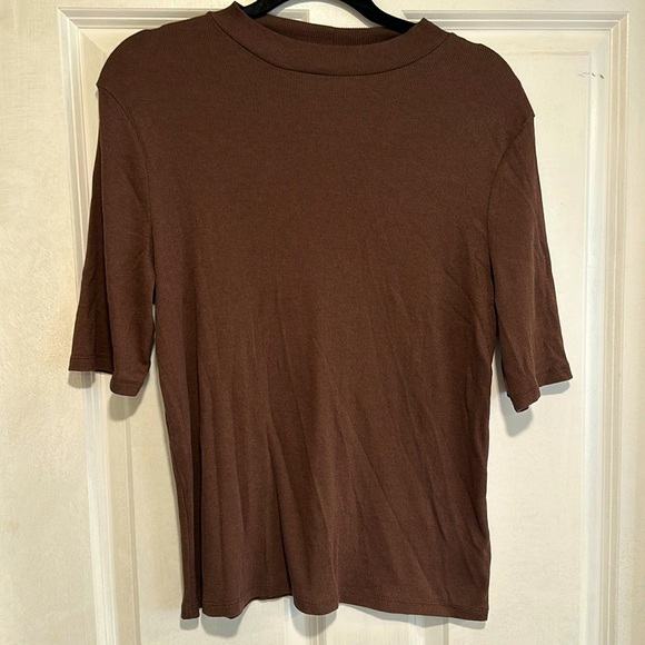 Brown Ribbed Mock Neck Top - Picture 3 of 8